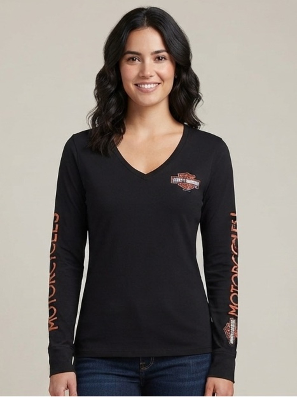 Harley Davidson Sz XS Black Long Sleeves Logo Casual Motorcycle Shirt